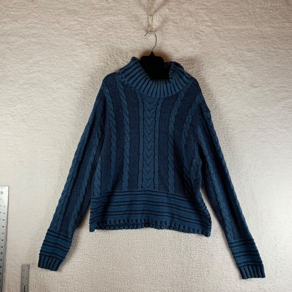 RVCA Women's Turtleneck Cable Knit Blue Cotton Blend Pullover Sweater Cropped XL